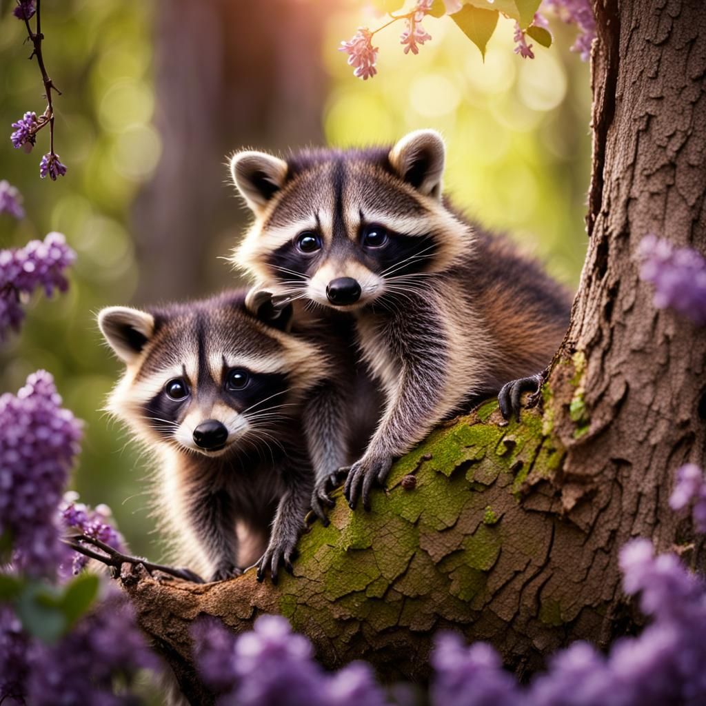 Two baby raccoons   by @Penelope