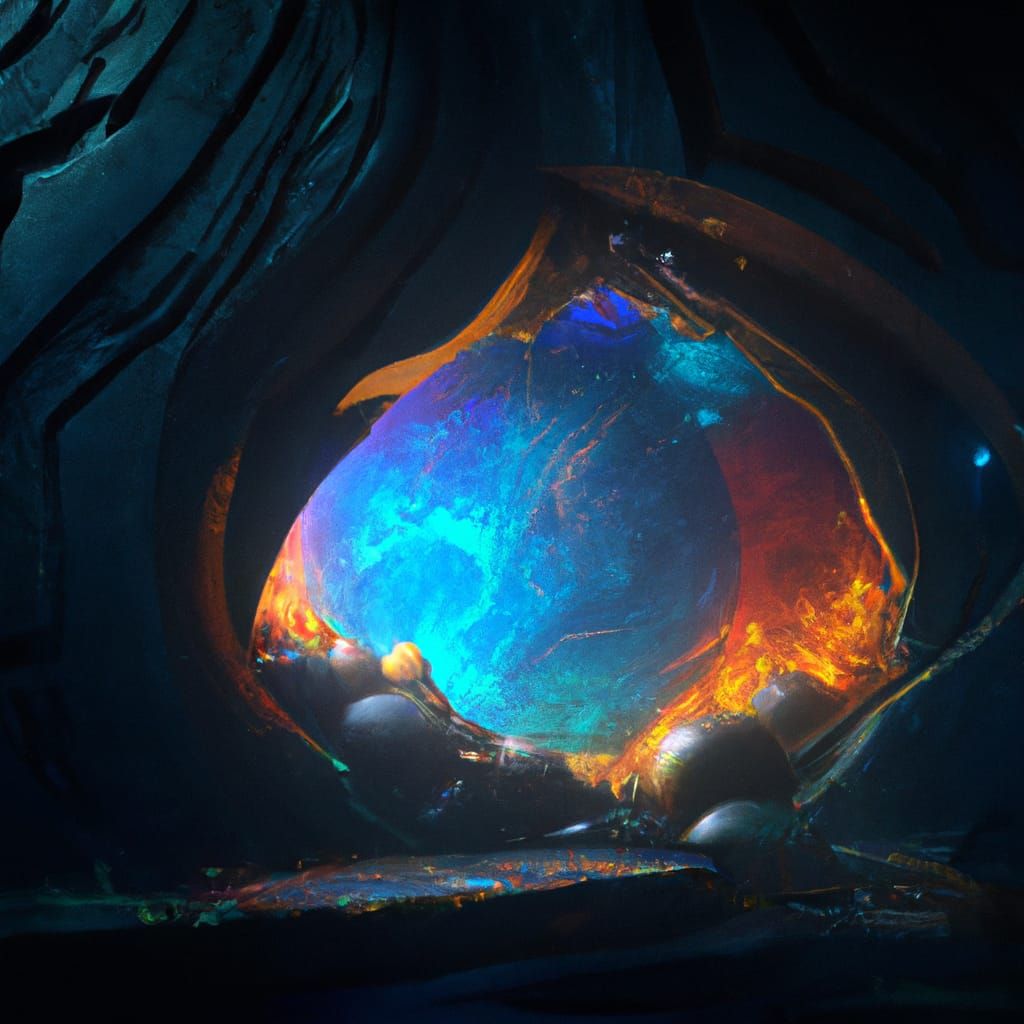 Glowing Elven Technology Orb in Whimsical Cave
