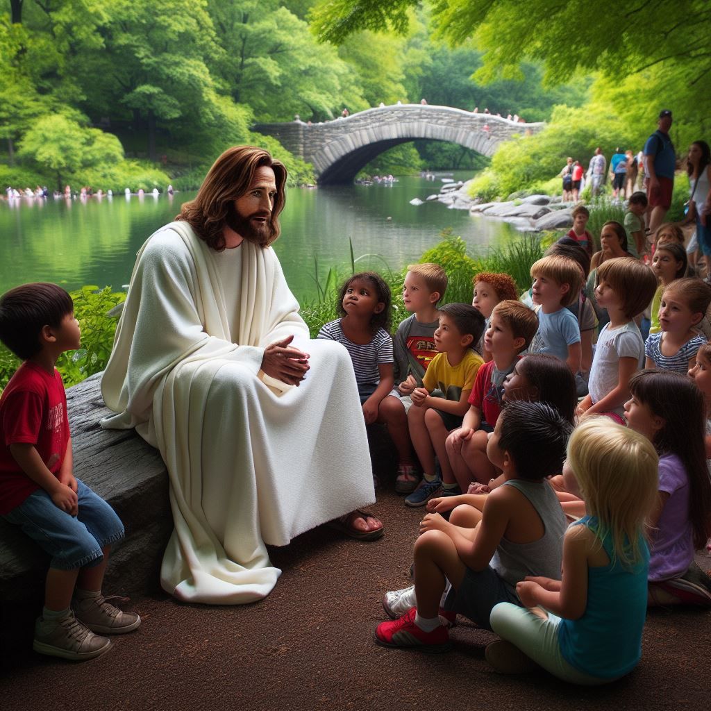 Jesus Christ is talking to children in Central Park, NYC