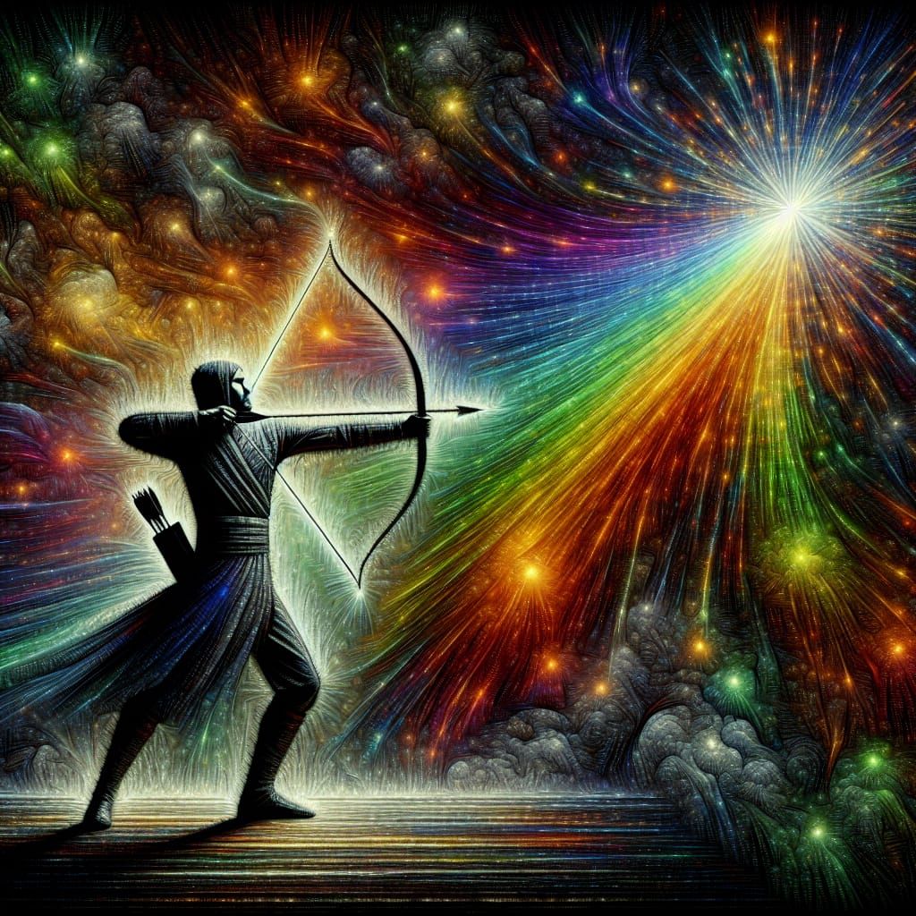 archer poised with drawn bow