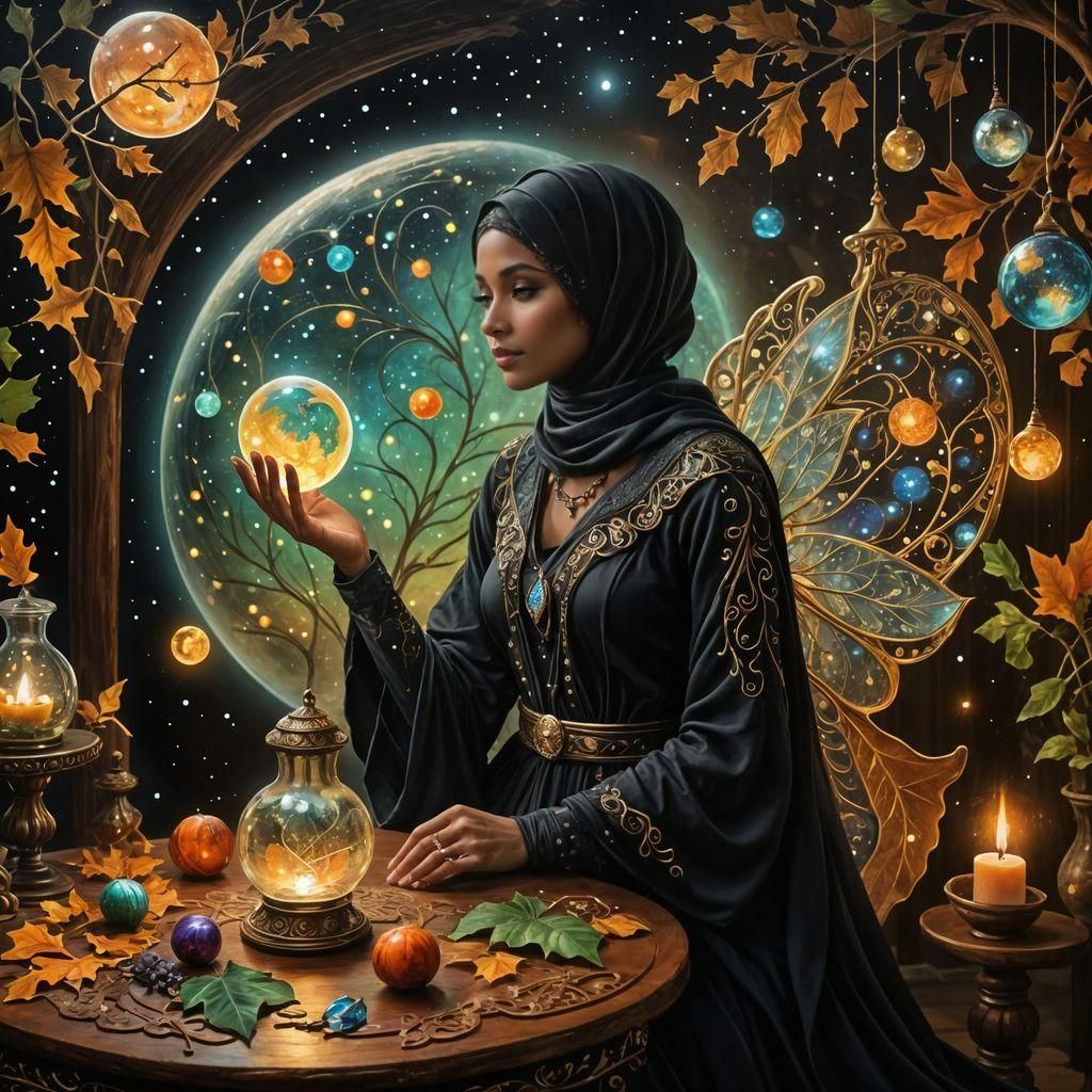 Bohemian Fairy Conjuring Planets in Elvish Treehouse