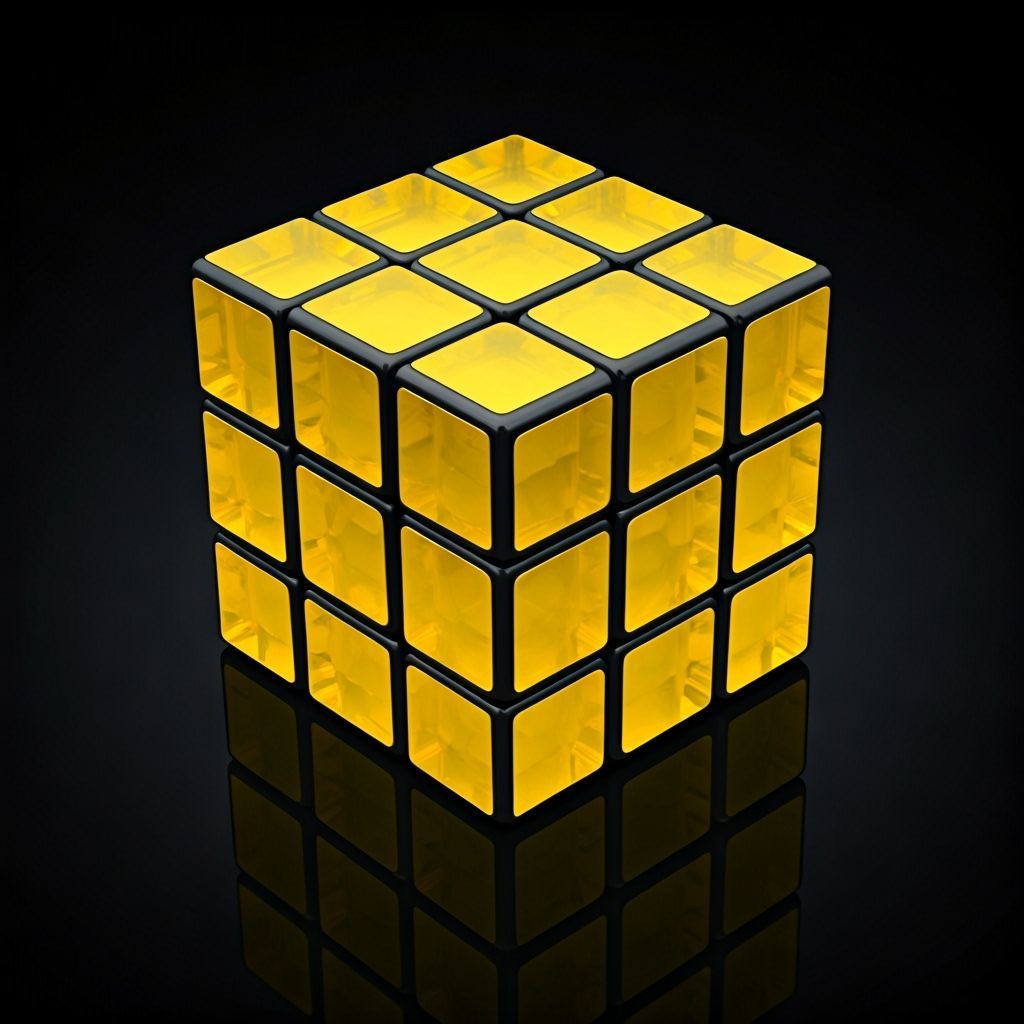 A stunning transparent rubiks cube with yellow internals