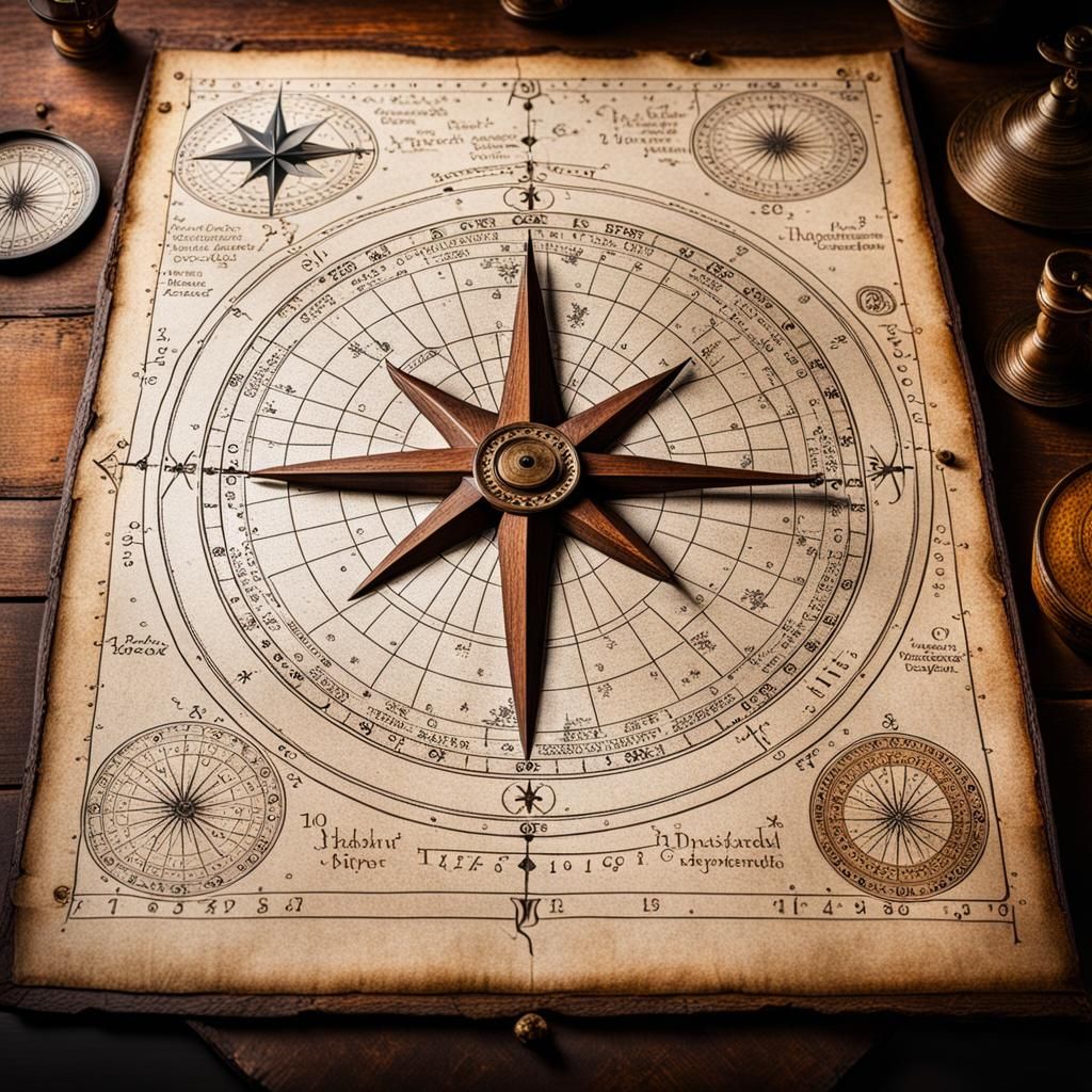 On a medieval table is an antique Sexton with a star chart l...