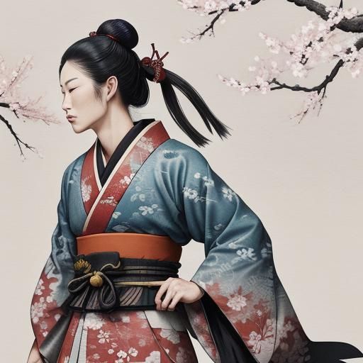 Samurai Archer in Misty Forest, Ukiyo-e Style