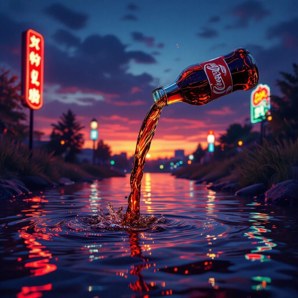 Coca-Cola River Waterfall in Dynamic Neon Light