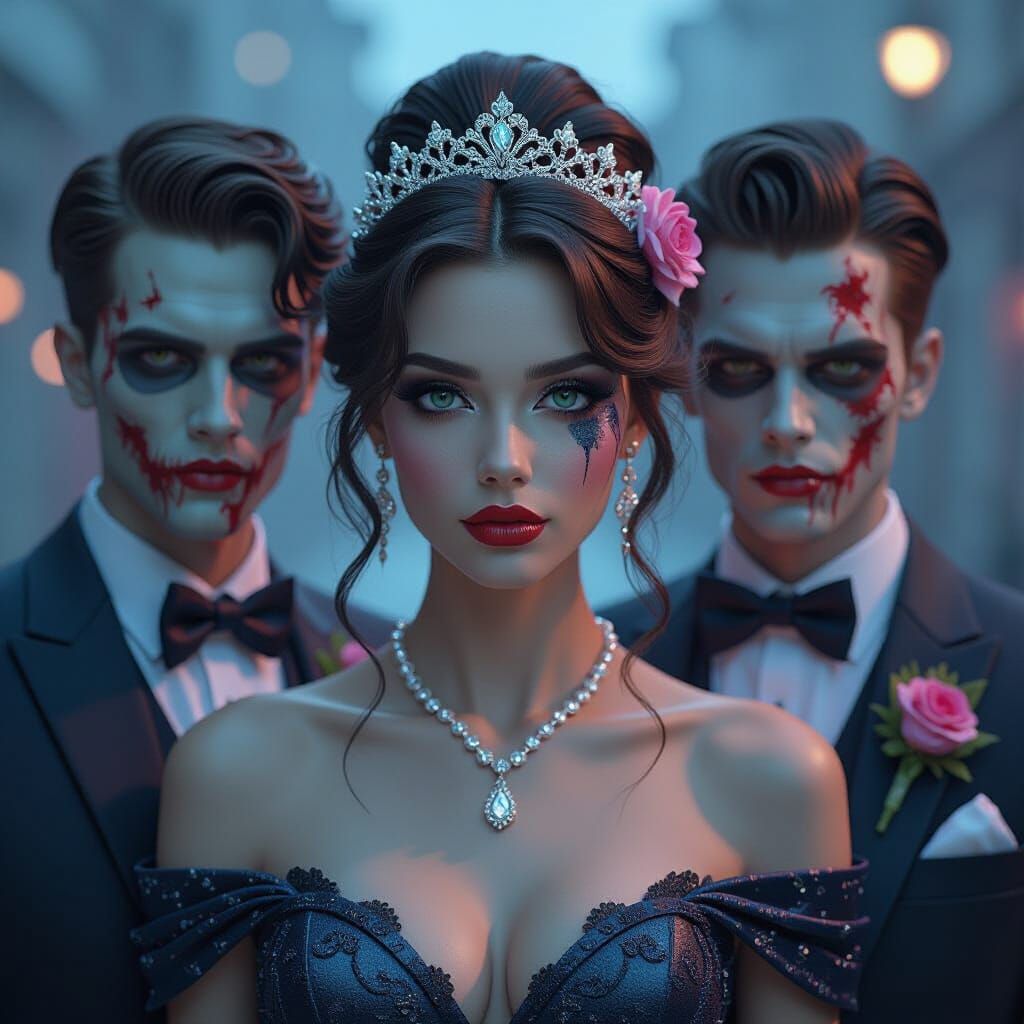 The zombies are all dressed up and ready to go to prom night. 