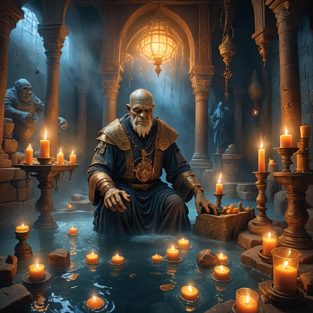 Golem Balneologist in Mystical Mikvah: Matte Painting