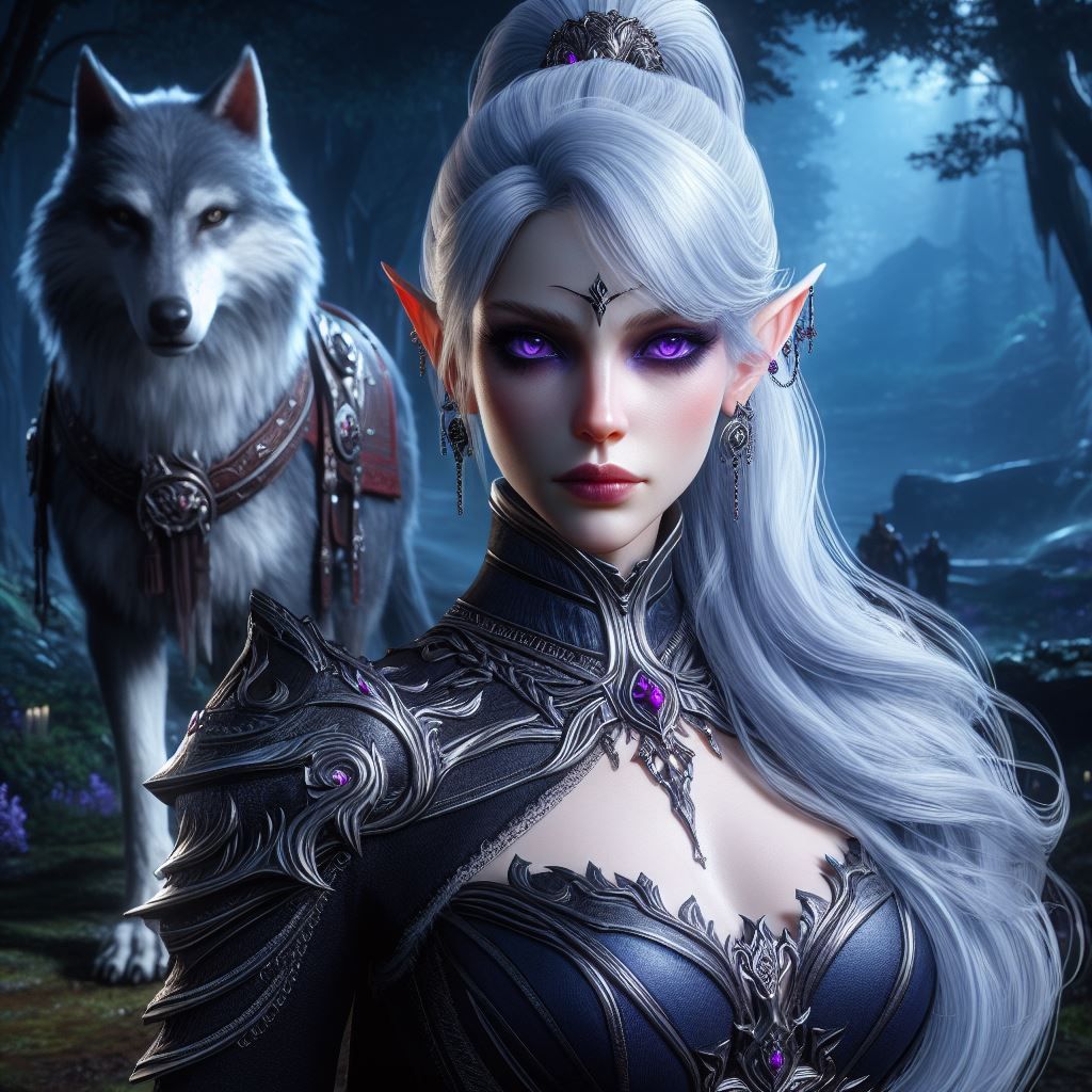 Dark elf maiden with her wolf 🐺