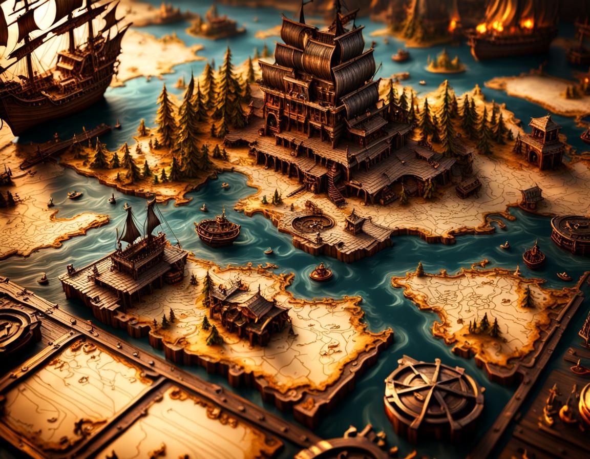 3D dimensional magical fantasy pirate map  by @Lolpik