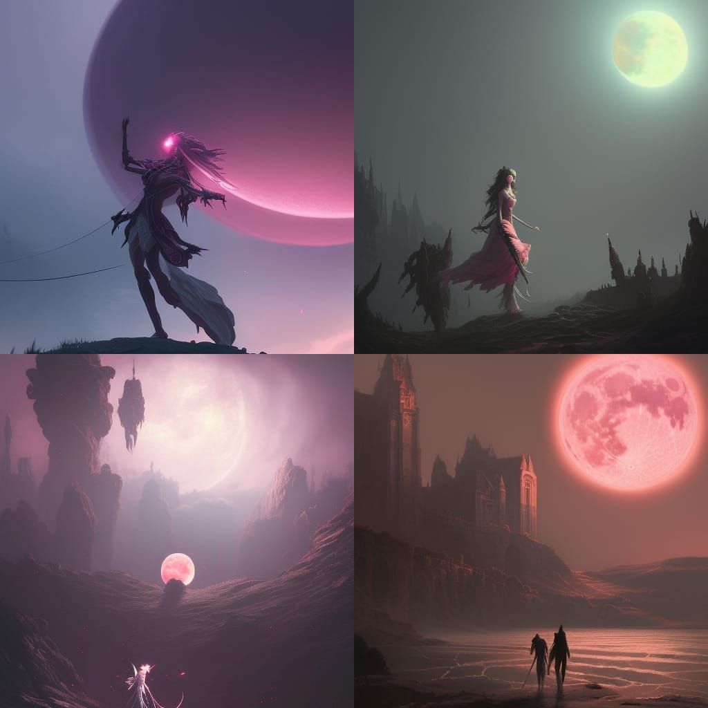 Big pink moon with dark lady