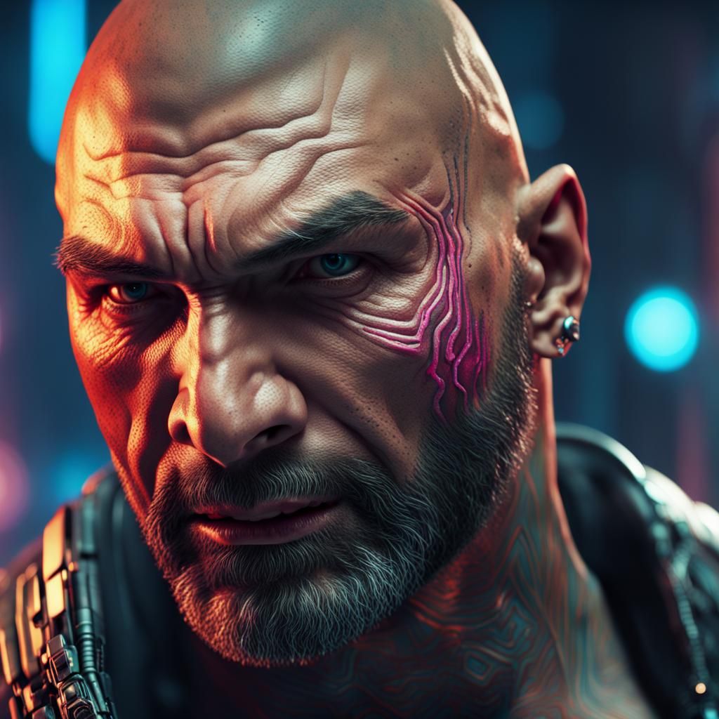 Dave Bautista as cyberpunk character portrait - AI Generated Artwork ...