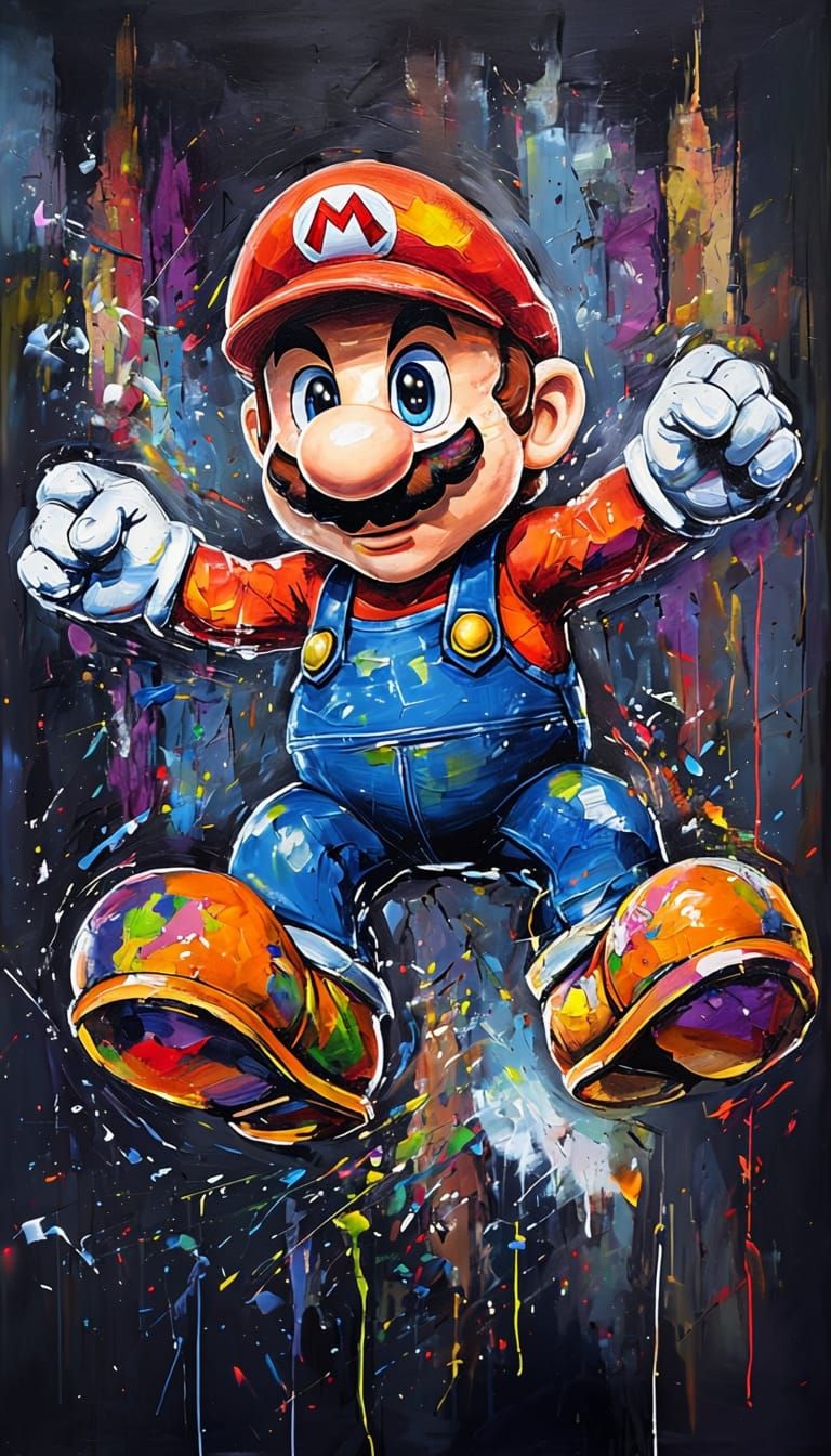 Dynamic painting of Mario in action