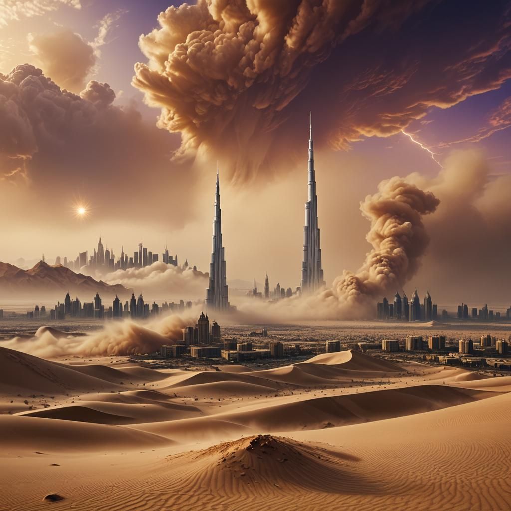 Dubai Sandstorm Matte Painting with Burj Khalifa