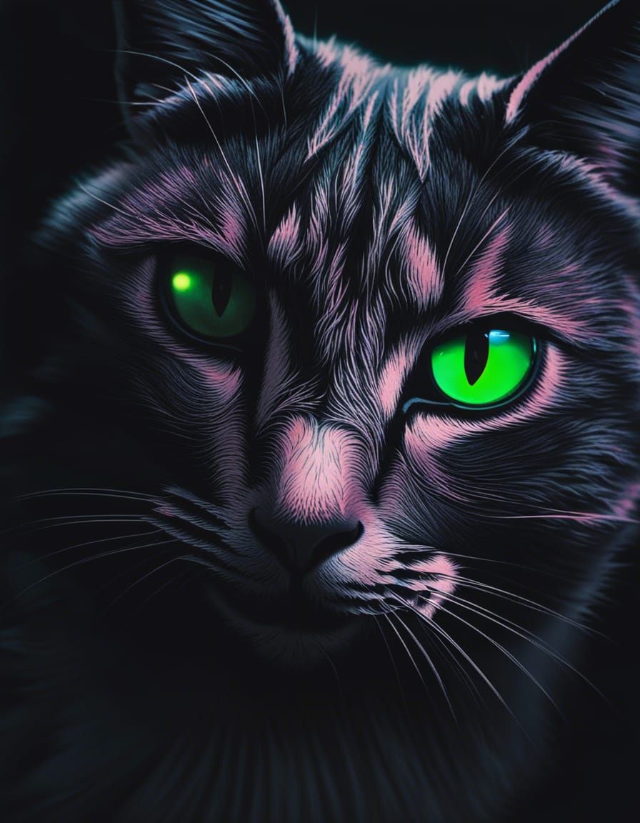 Cat with neon eyes in the dark - AI Generated Artwork - NightCafe Creator