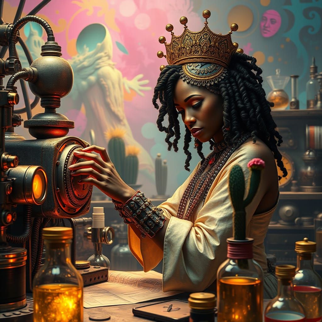 The cactus alchemist queen inventing   by @IMO