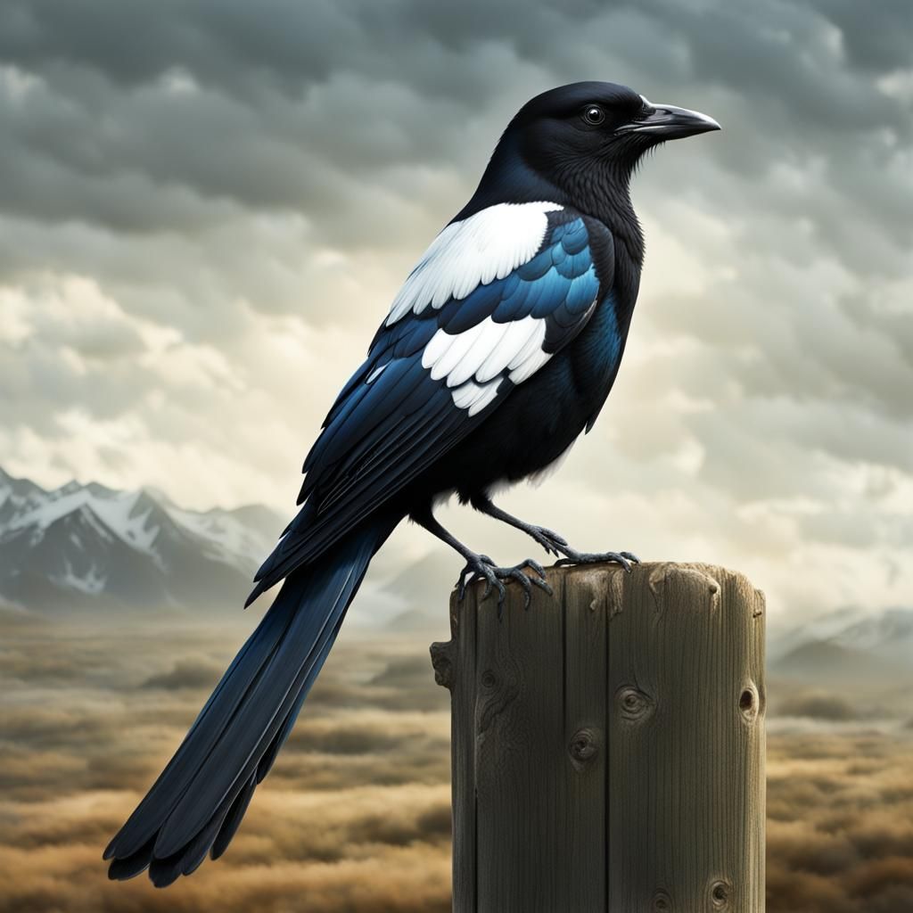 Magpie on a Post  by @KarenK