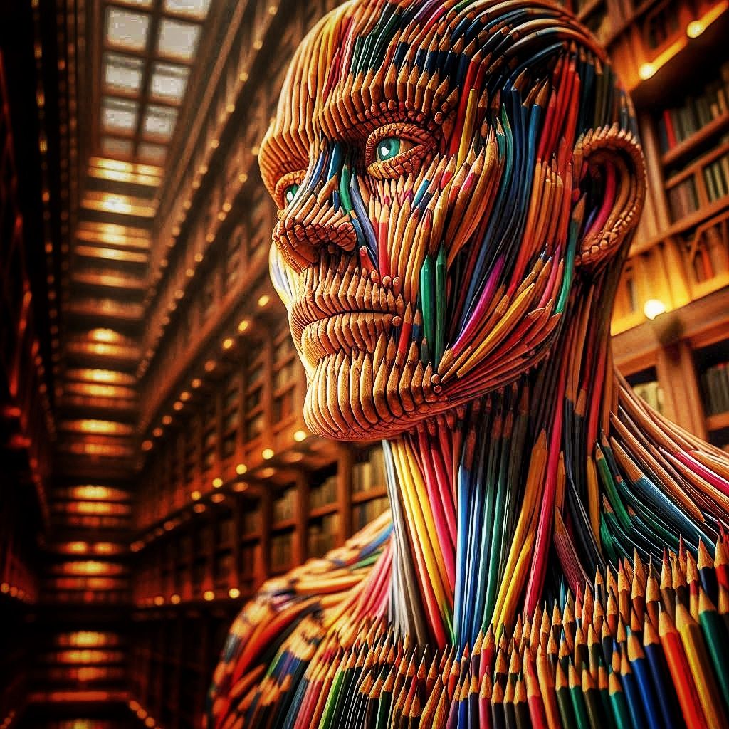 Surreal pencil humanoid