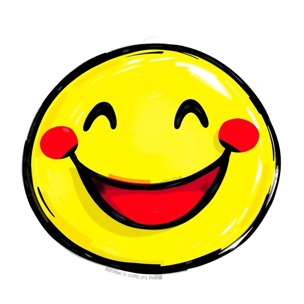Stylized Smiley Face with Beaming Red Lips
