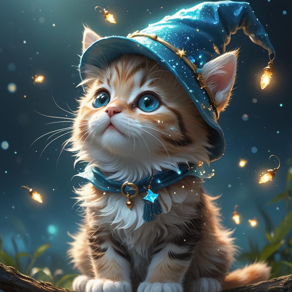 Cute cat wizard wearing wizard hat  by @Daleone