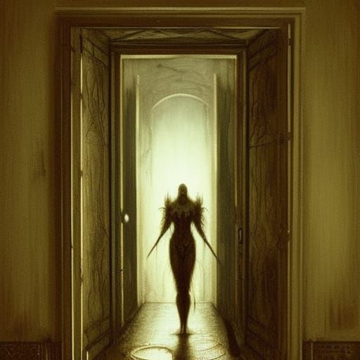 Sinister Infinite Hallway: A Surreal Oil Painting
