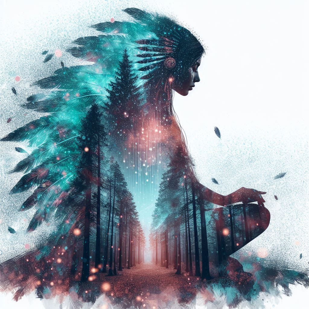 double exposure beautiful fantasy DALL-E 3 portrait landscap...