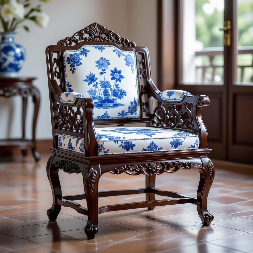 Ornate Chinoiserie Porcelain Chair