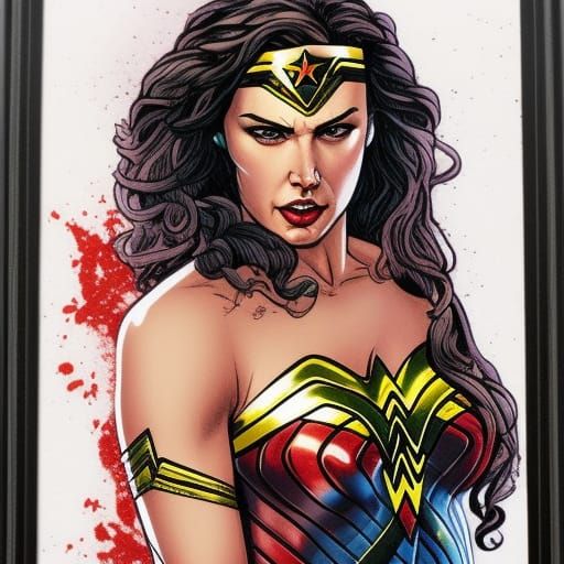 wonder woman muddy bloody art portrait card