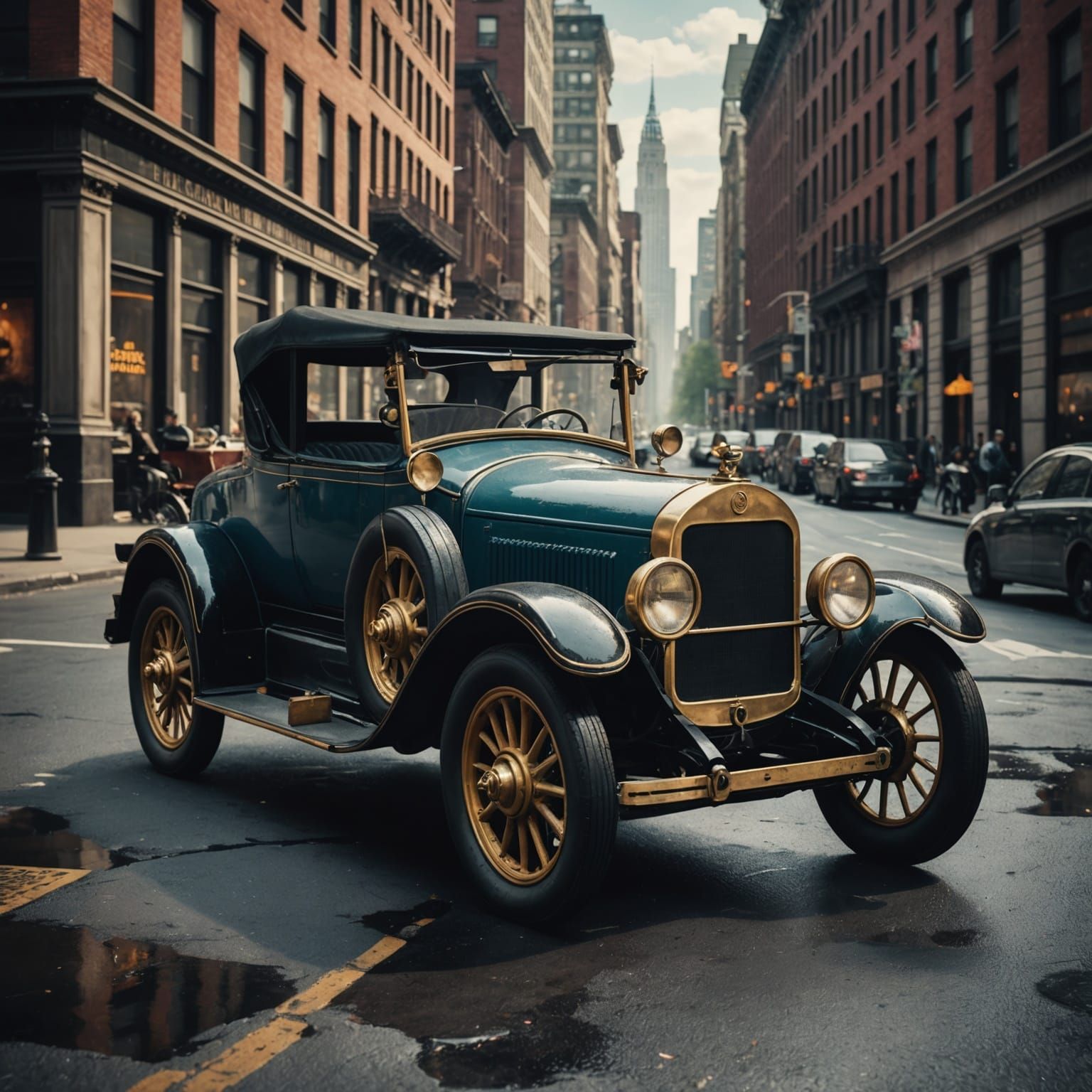 A daguerreotype picture of an 1839 automobile in New York Ci...
