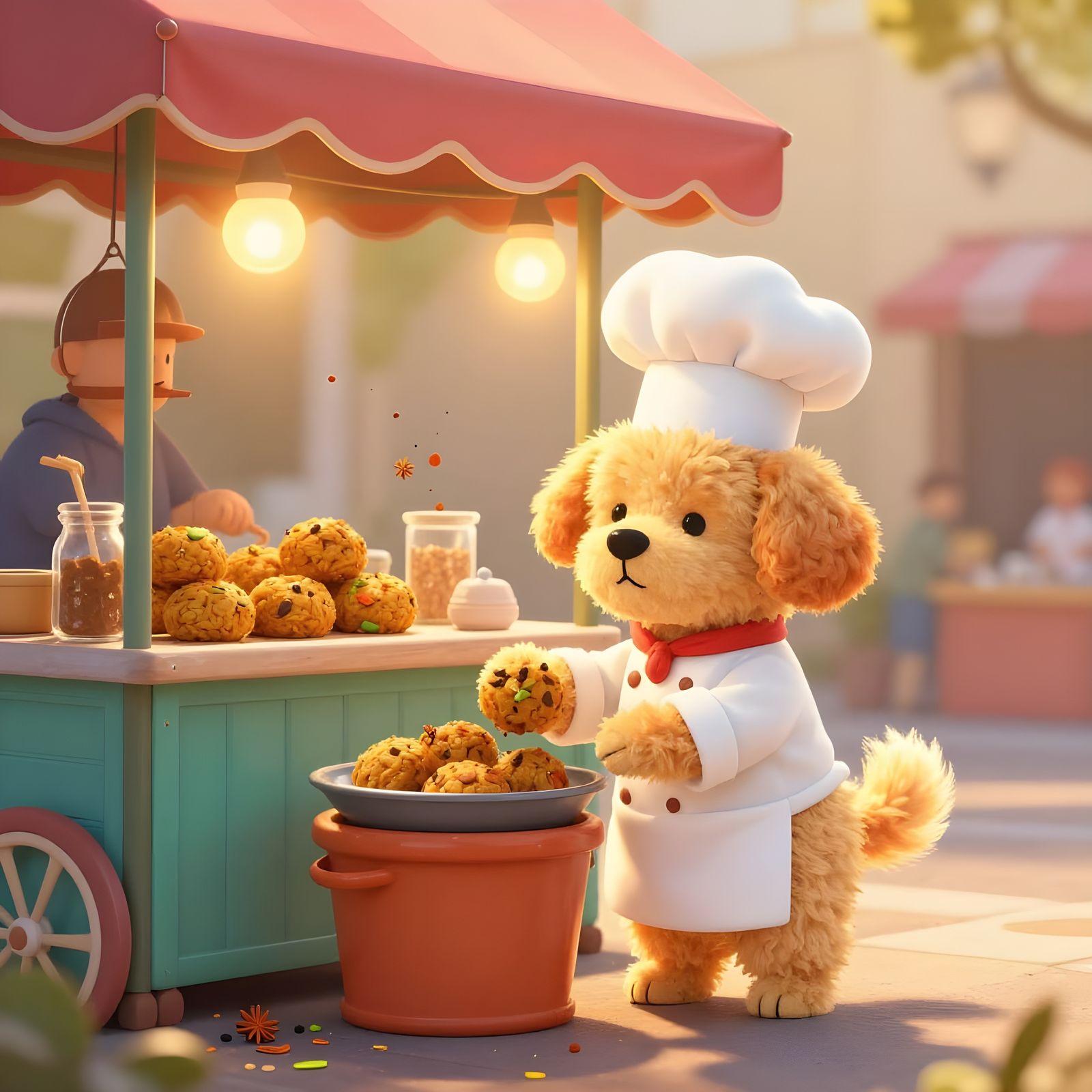 Dog Chef Preparing Falafel at a Stand