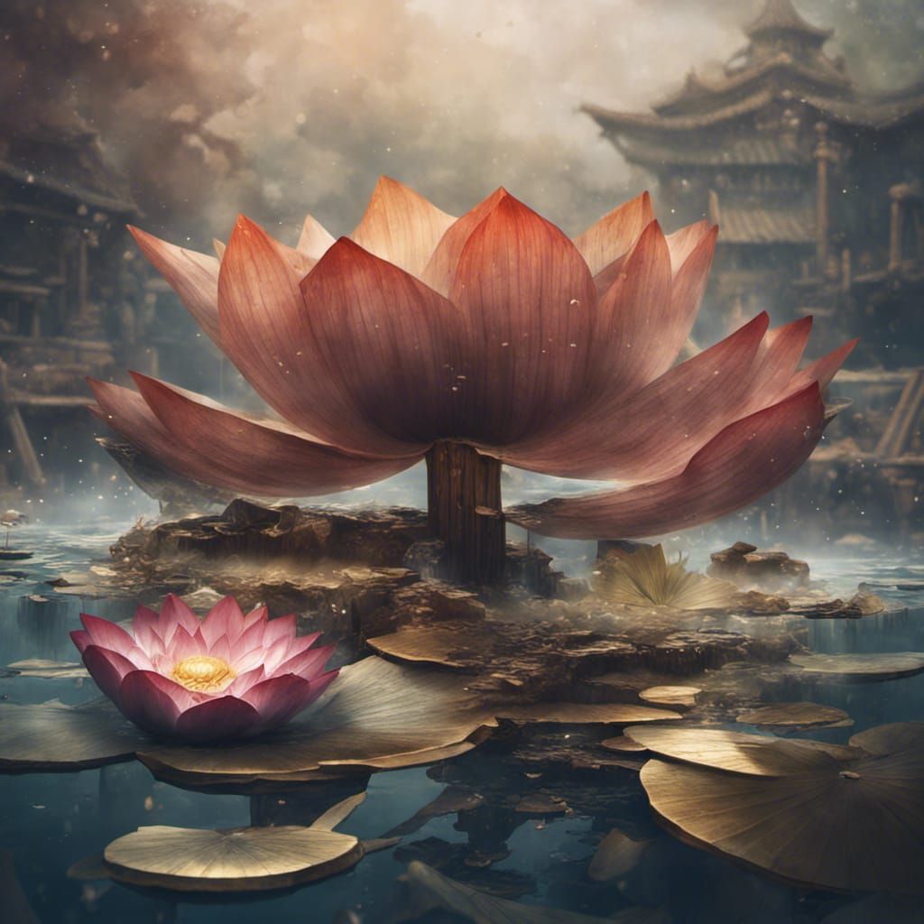 Fan, lotus, fish, water splashes, wooden, oriental