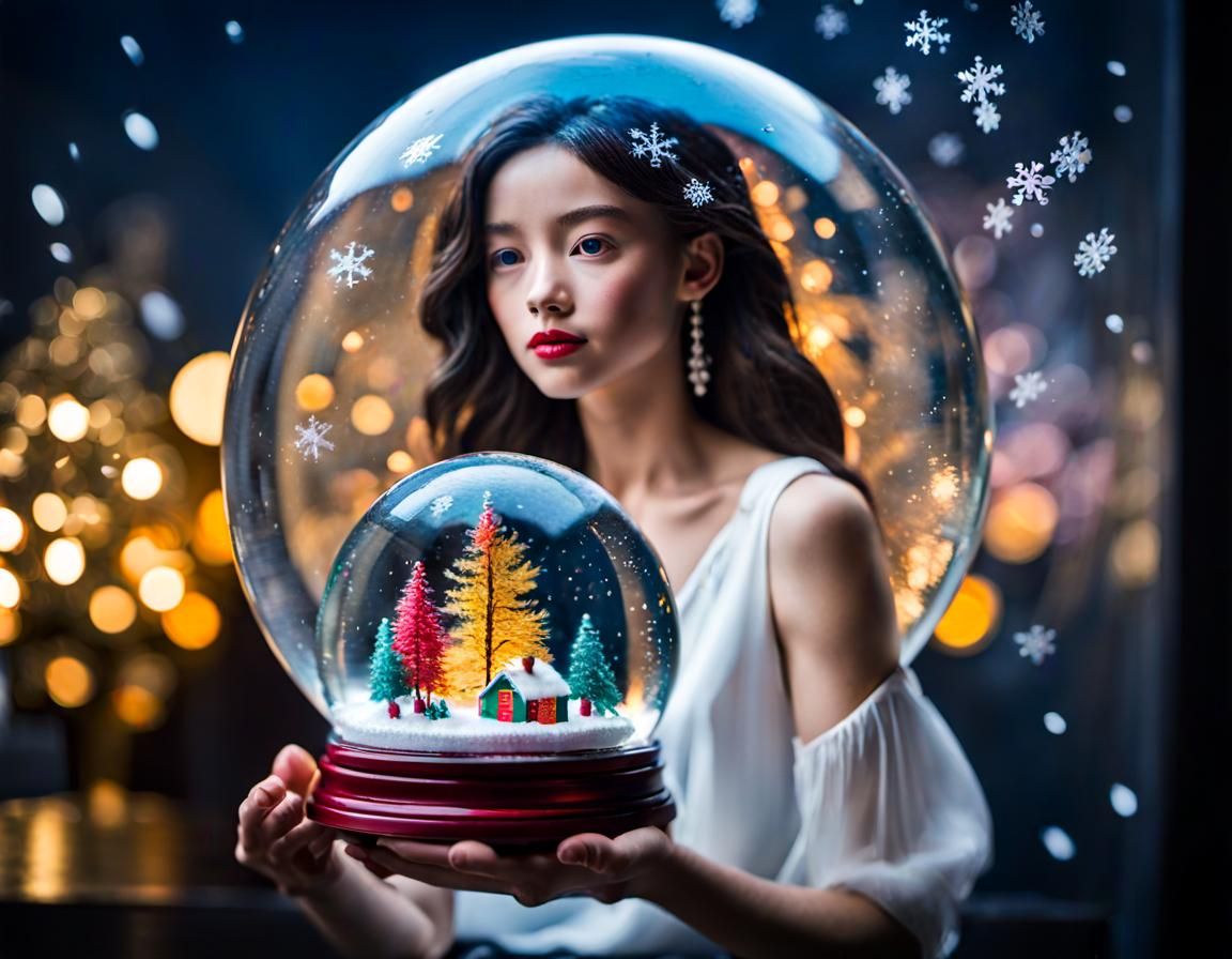 Funky Artist Gazing at a Snow Globe