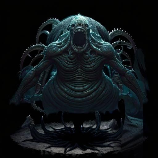 Underwater horror movie scene style Pitch black bottomless completely dark hyper detailed shadowy empty void where the only thing that is tr...