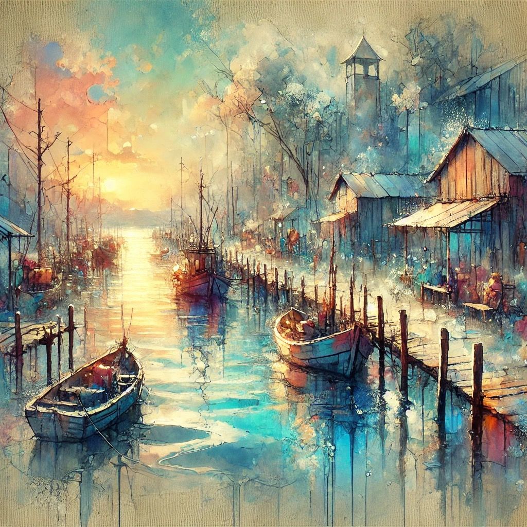 Watercolor A Dreamlike Harbor