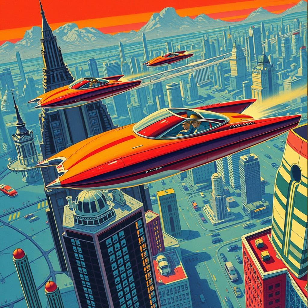 1950s retro-sci flying autos  by @Steve Dufour