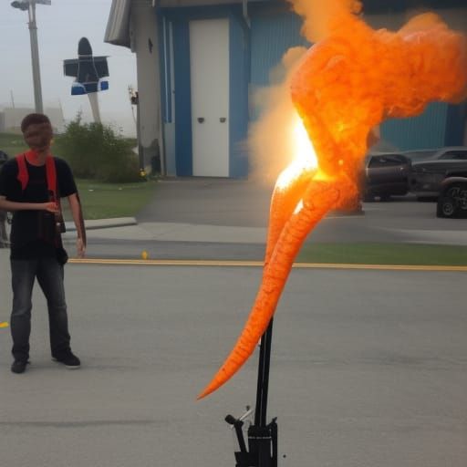 Humanoid robot with a flamethrower
