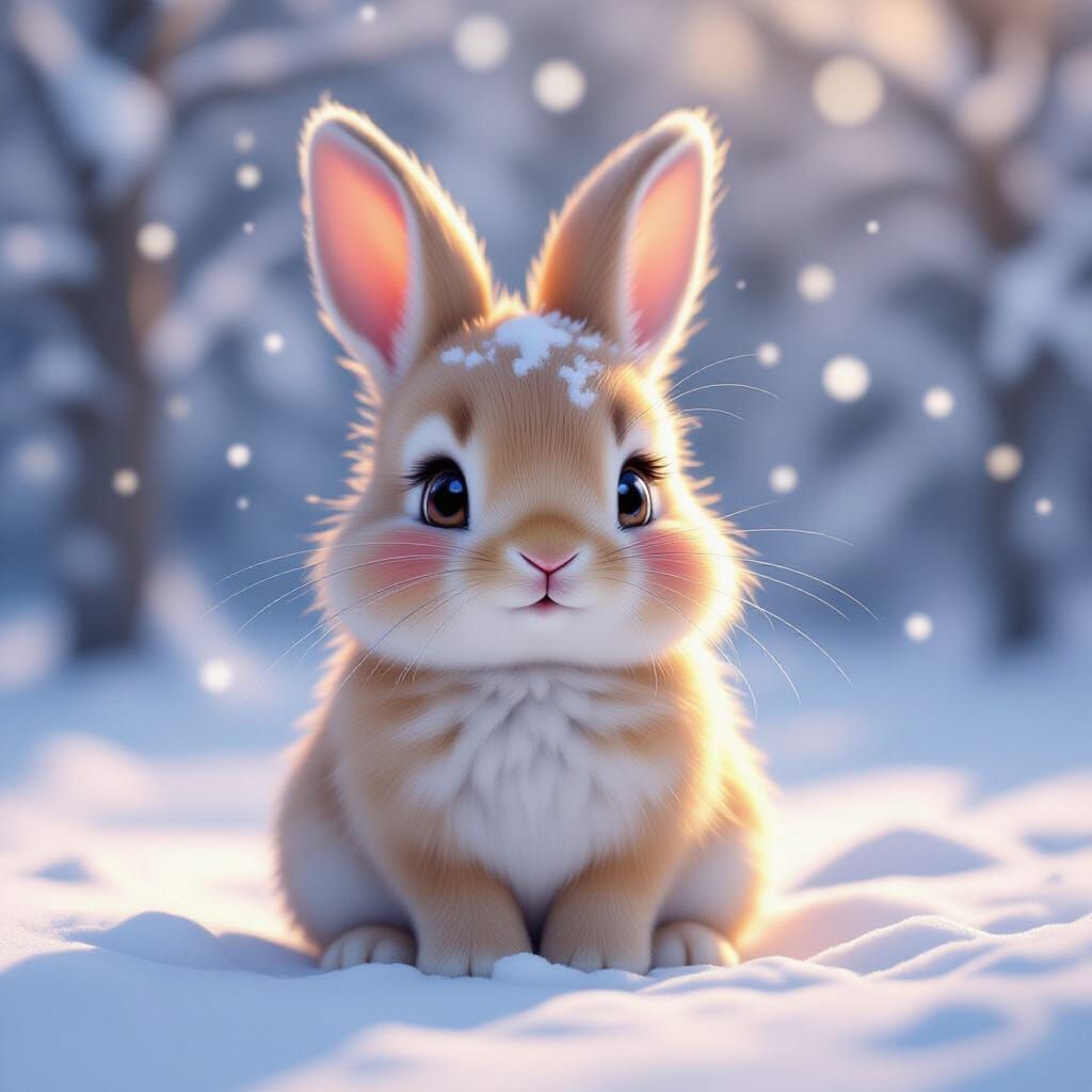 Warm Anime Bunny in Winter Snowscape