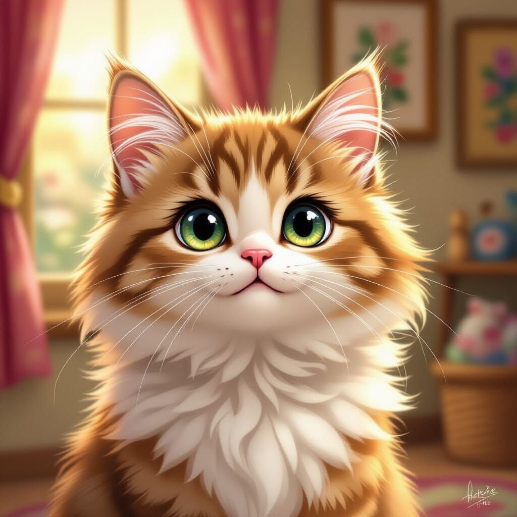 Adorable Cat with Captivating Eyes in Watercolor Style