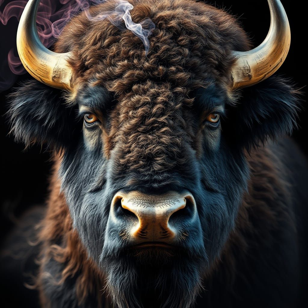  bison, Full on face shot, with black background ...  by @beth 