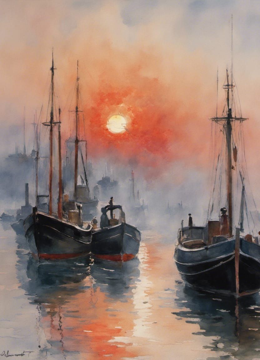 Fishing boats returning to harbor - Inspired by Claude Monet  by @Bruno Camadini