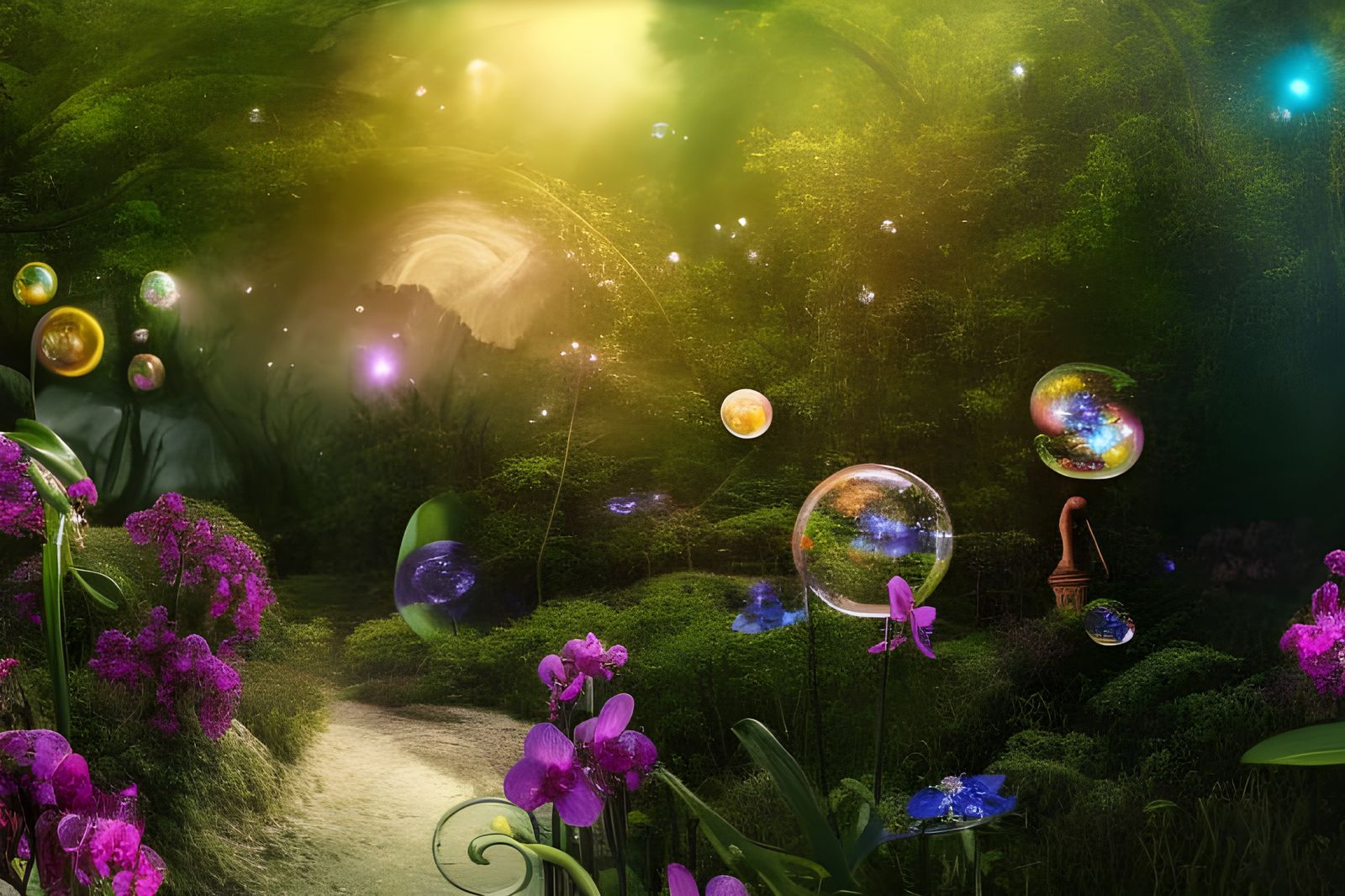 Magical realism landscape, speculative, solar glass bubbles AI Generated Artwork NightCafe