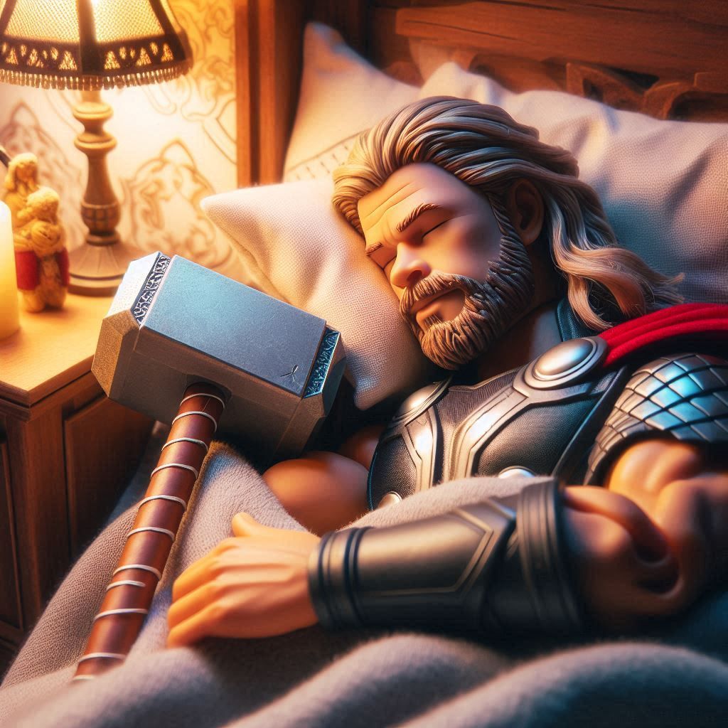 Thor Sleeping with his Hammer
