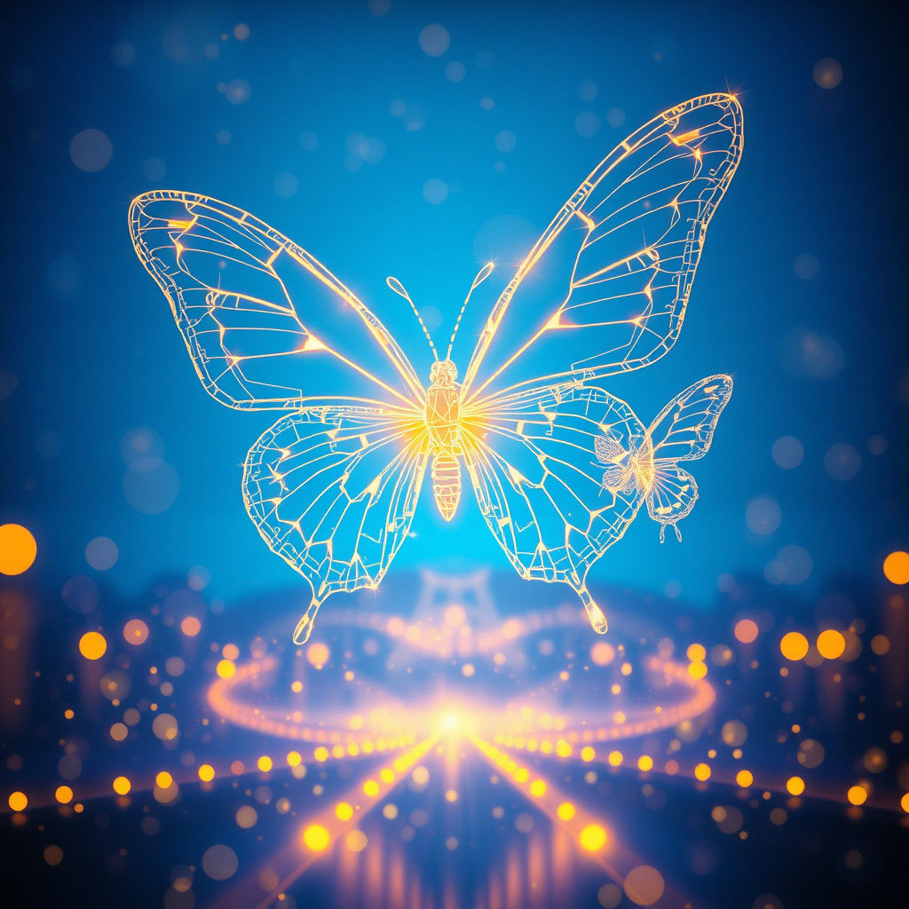 Technological wireframe of butterfly evolution stages, blue ...
