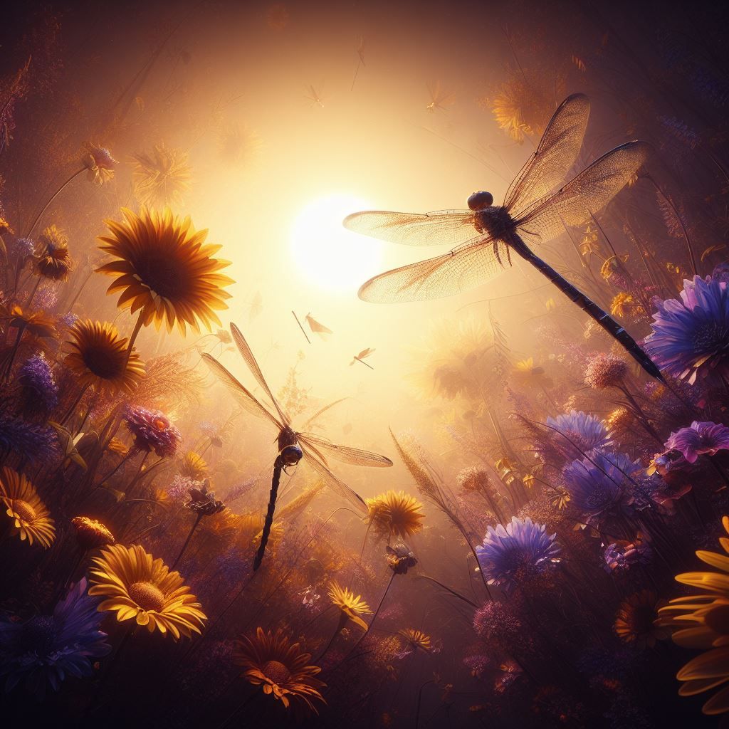 Dragonflies with Sunflowers