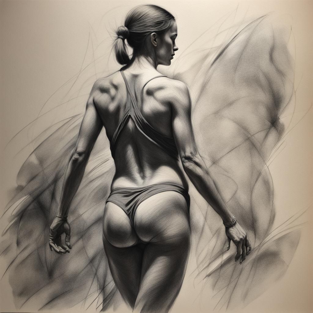 Elegant Charcoal Drawing of Curvy Female Figure