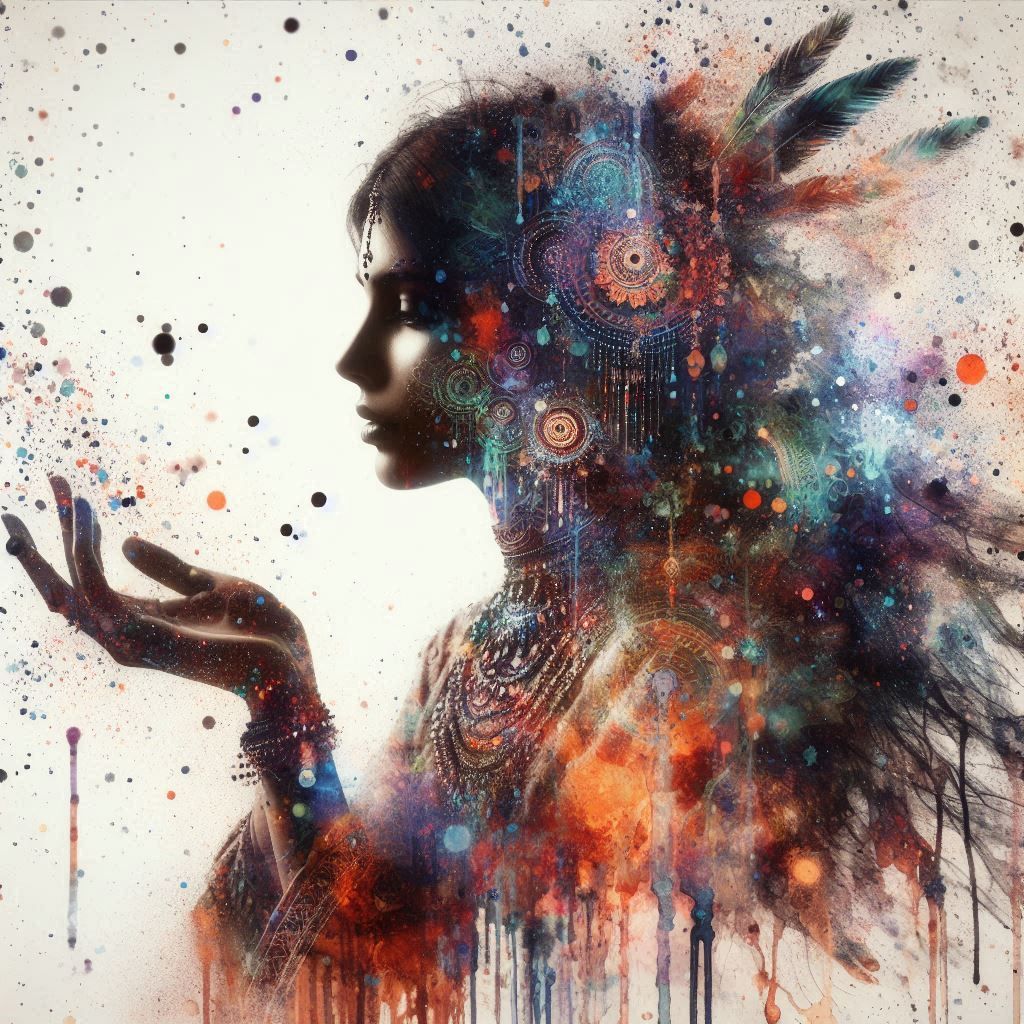 double exposure beautiful fantasy DALL-E 3 portrait landscape..