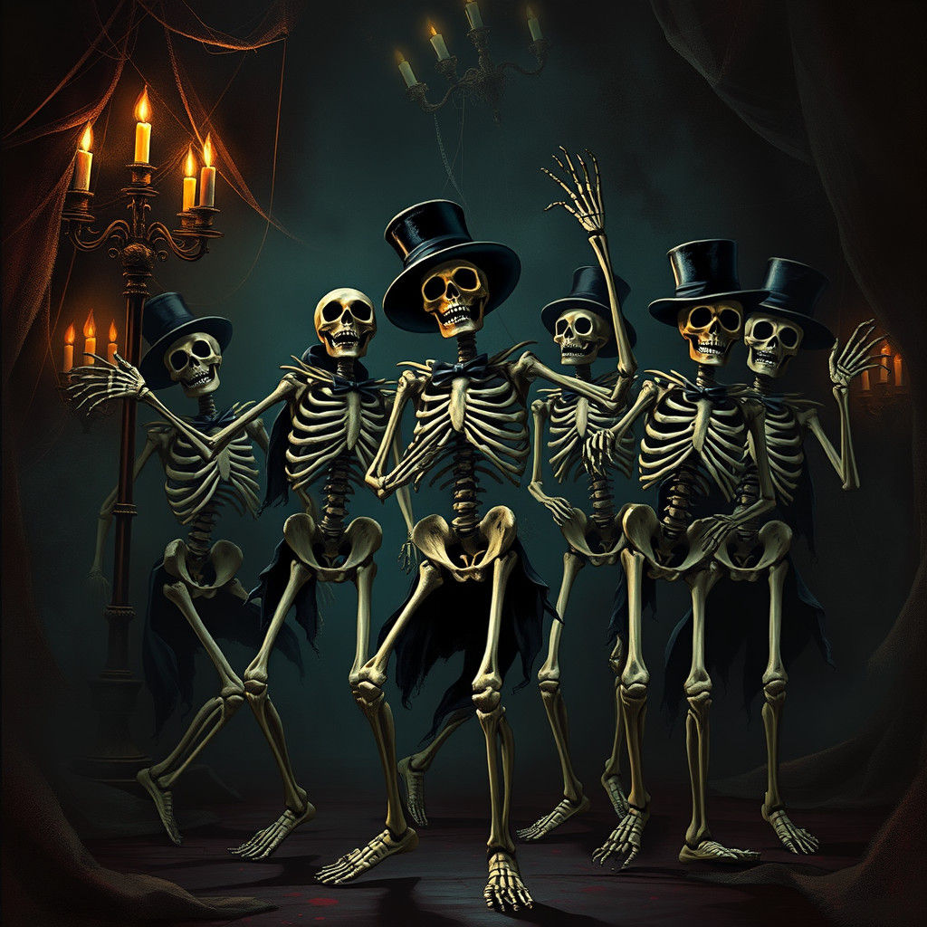 Eerie Skeletons Dance at Haunted Masquerade Ball