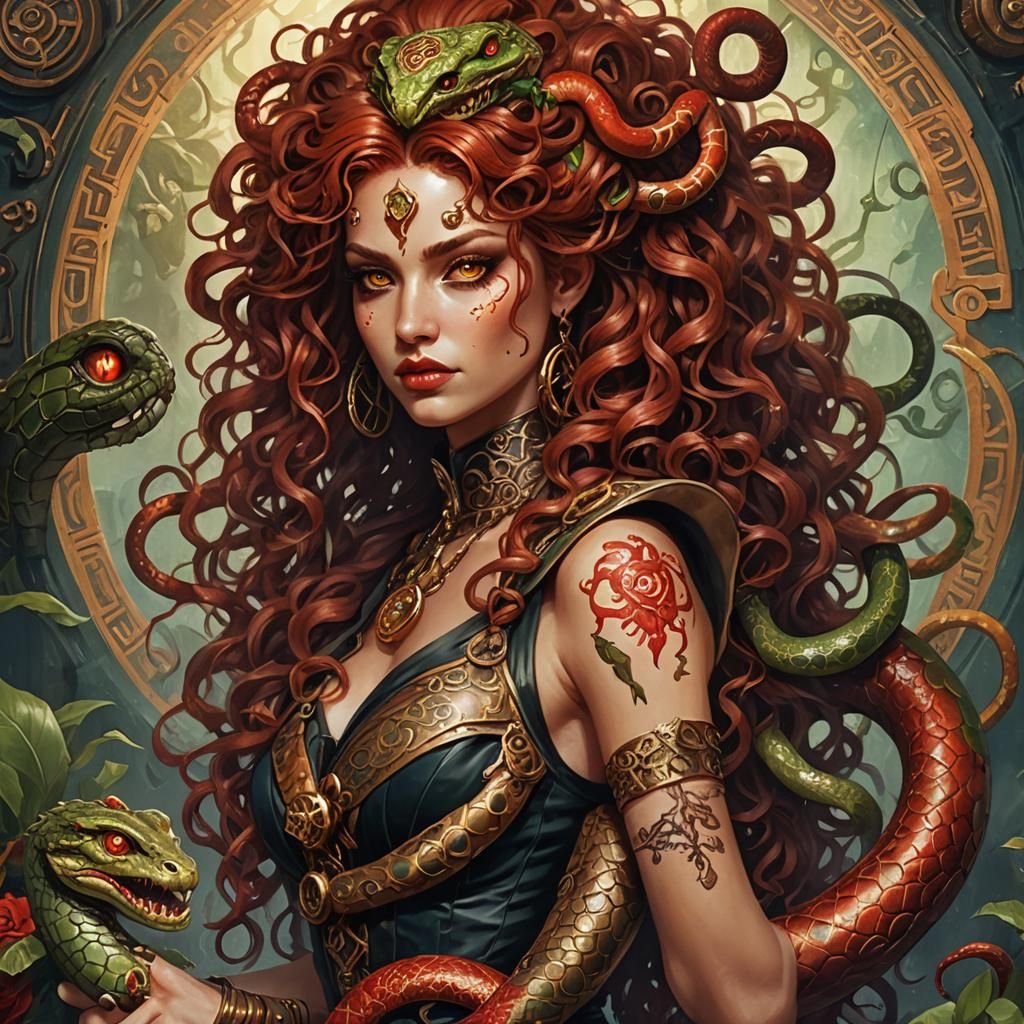 Young Medusa's Snakes Close-up Portrait Epic Masterpiece Maximalist ...