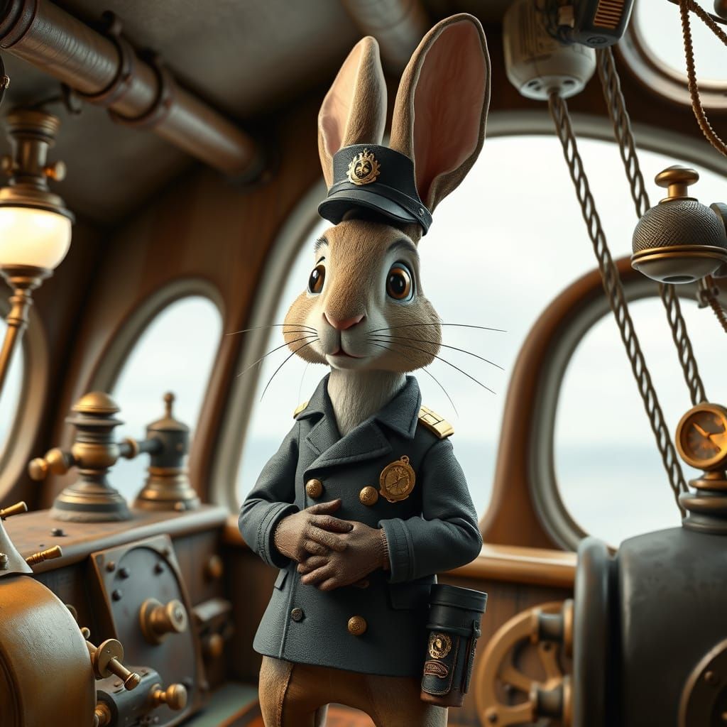 Steampunk Rabbit Naval Officer in Claymation Style - AI Art