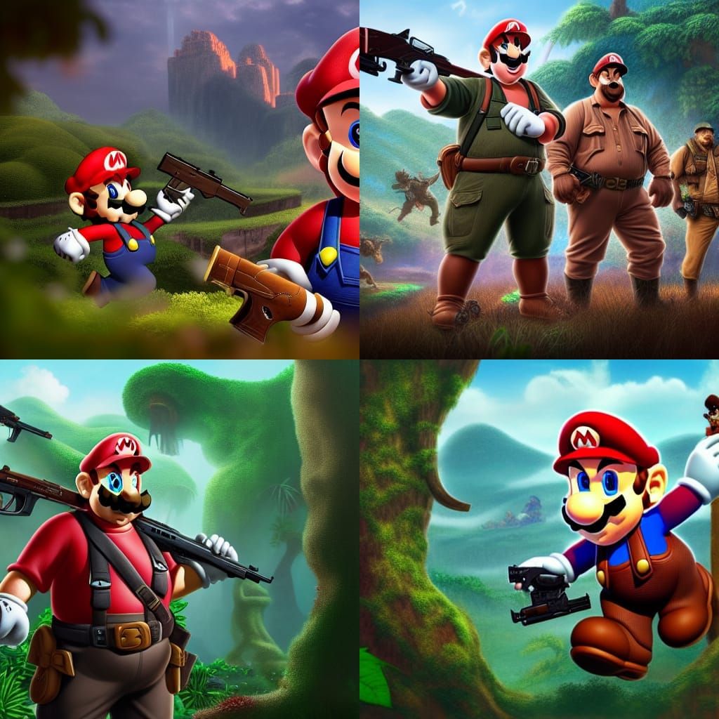 Mario in Jumanji with guns
