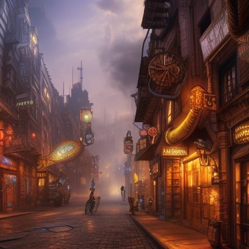 steampunk city street - AI Generated Artwork - NightCafe Creator